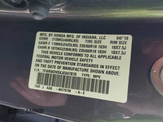 2018 Honda CR-V EX with VIN 7FARW2H5XJE047870, listed as a IAAI auction lot 41777145 with 50,358 mi miles and . Bid and sale history available at carsss.com. Image 9.