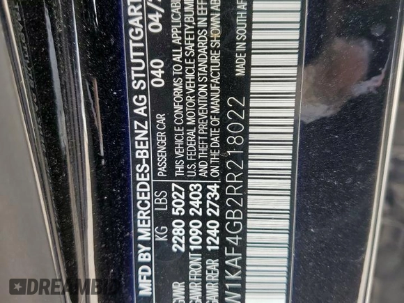 2024 Mercedes-Benz C 300 z VIN W1KAF4GB2RR218022, wystawiony jako Copart lot #51552635 z przebiegiem 7 906 mil mil oraz Szkoda całkowita • Salvage title. Historia ofert i sprzedaży dostępna na DreamBid. Obrazek 15.