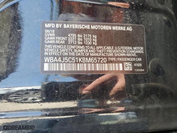 2019 BMW 4 Series 440i with VIN WBA4J5C51KBM65720, listed as a Copart auction lot 66134584 with 48,128 mi miles and Salvage Title. Bid and sale history available at carsss.com. Image 12.