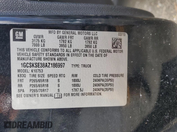 2010 Chevrolet Silverado 1500 LT with VIN 1GCSKSE38AZ186997, listed as a Copart auction lot 52300975 with 107,464 mi miles and Salvage Title. Bid and sale history available at DreamBid. Image 15.