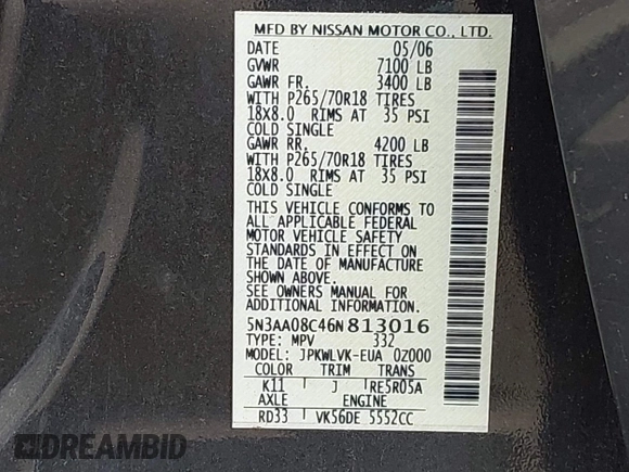 2006 Infiniti QX56 z VIN 5N3AA08C46N813016, wystawiony jako IAAI lot #42527826 z przebiegiem 155 626 mil mil oraz . Historia ofert i sprzedaży dostępna na DreamBid. Obrazek 9.