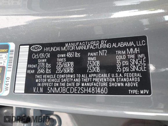 2025 Hyundai Tucson SEL with VIN 5NMJBCDE2SH481460, listed as a IAAI auction lot 42168976 with 12,330 mi miles. Bid and sale history available at carsss.com. Image 9.