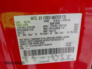 2014 Ford F-150 XL with VIN 1FTEX1EM4EFC24475, listed as a IAAI auction lot 42692573 with 166,214 mi miles and . Bid and sale history available at DreamBid. Image 9.