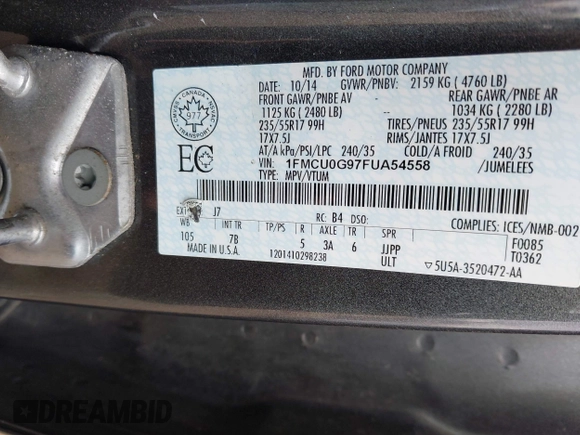 2015 Ford Escape SE with VIN 1FMCU0G97FUA54558, listed as a IAAI auction lot 42099022 with 151,721 mi miles. Bid and sale history available at carsss.com. Image 9.