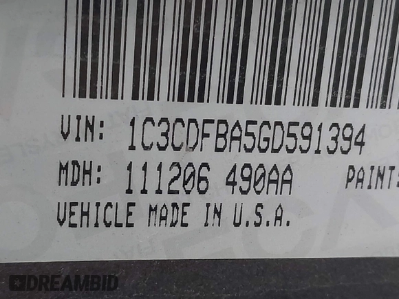 2016 Dodge Dart SXT with VIN 1C3CDFBA5GD591394, listed as a IAAI auction lot 41474744 with Not Provided miles and . Bid and sale history available at carsss.com. Image 9.