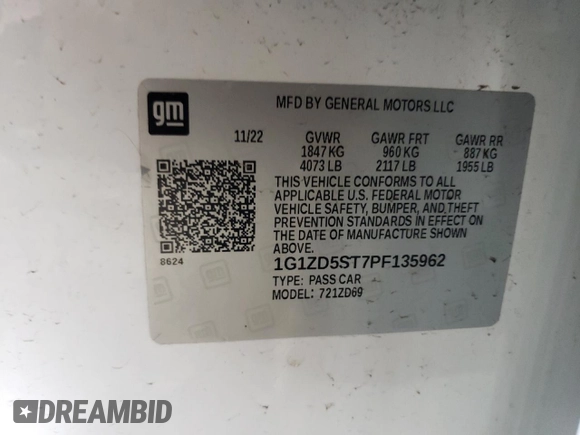 2023 Chevrolet Malibu LT with VIN 1G1ZD5ST7PF135962, listed as a Copart auction lot 50515925 with 52,748 mi miles and Salvage Title. Bid and sale history available at DreamBid. Image 12.