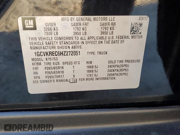 2017 Chevrolet Silverado 1500 LT with VIN 1GCVKREC6HZ272051, listed as a Copart auction lot 88498625 with 83,837 mi miles and Salvage Title. Bid and sale history available at DreamBid. Image 15.