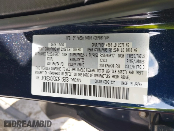2016 Mazda CX-5 Touring with VIN JM3KE4CY0G0916908, listed as a IAAI auction lot 41848823 with 53,255 mi miles. Bid and sale history available at carsss.com. Image 9.