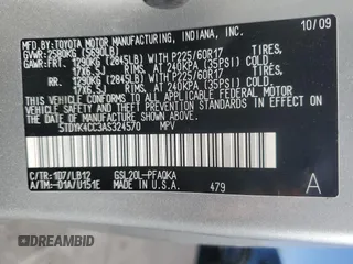 2010 Toyota Sienna XLE with VIN 5TDYK4CC3AS324570, listed as a Copart auction lot 60474005 with 259,128 mi miles and Salvage title. Bid and sale history available at DreamBid. Image 13.