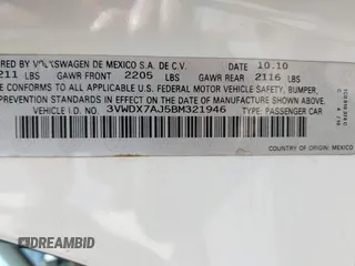 2011 Volkswagen Jetta SE with VIN 3VWDX7AJ5BM321946, listed as a IAAI auction lot 42178181 with 149,945 mi miles and . Bid and sale history available at DreamBid. Image 9.
