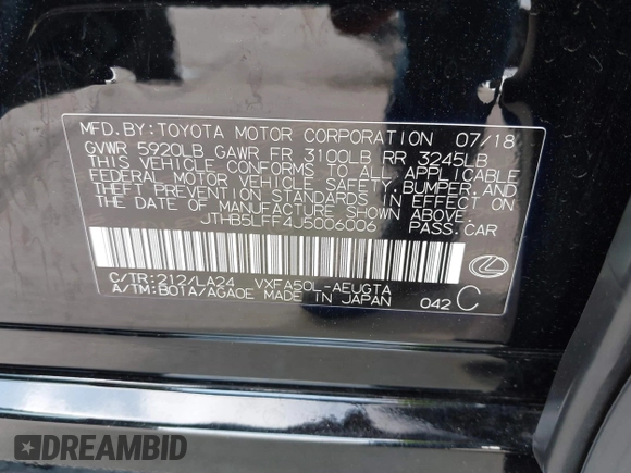 2018 Lexus LS 500 z VIN JTHB5LFF4J5006006, wystawiony jako IAAI lot #41514128 z przebiegiem 109 879 mil mil oraz . Historia ofert i sprzedaży dostępna na DreamBid. Obrazek 9.