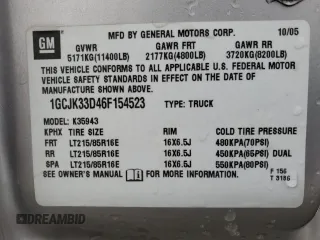2006 Chevrolet Silverado 3500 DRW LT1 with VIN 1GCJK33D46F154523, listed as a Copart auction lot 84960604 with 250,982 mi miles and Salvage Title. Bid and sale history available at carsss.com. Image 13.