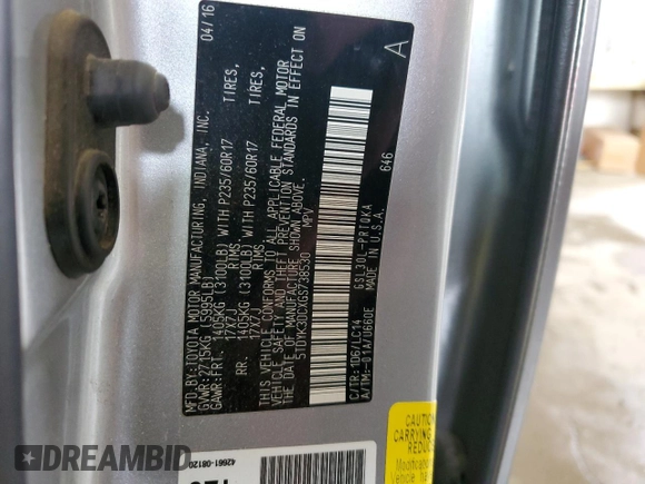 2016 Toyota Sienna XLE with VIN 5TDYK3DCXGS738530, listed as a Copart auction lot 61944505 with 254,176 mi miles and Salvage title. Bid and sale history available at DreamBid. Image 14.
