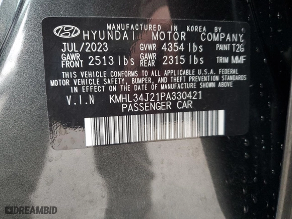 2023 Hyundai Sonata Limited with VIN KMHL34J21PA330421, listed as a Copart auction lot 87329144 with 15,023 mi miles and Salvage Title. Bid and sale history available at carsss.com. Image 13.