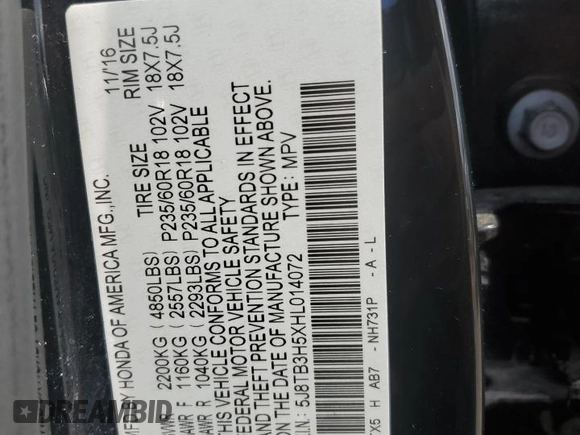 2017 Acura RDX Technology с VIN 5J8TB3H5XHL014072, выставлен на аукционе Copart как лот 54793305 с пробегом 91 344 миль миль и Списание • Salvage title. История ставок и продаж доступна на DreamBid. Изображение 12.
