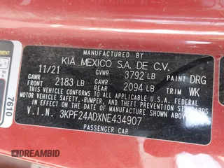 2022 Kia Forte LXS with VIN 3KPF24ADXNE434907, listed as a IAAI auction lot 41577878 with 95,737 mi miles. Bid and sale history available at carsss.com. Image 9.