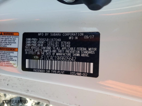 2017 Subaru BRZ Limited with VIN JF1ZCAC19H9605642, listed as a Copart auction lot 88593125 with 0 mi miles and Salvage Title. Bid and sale history available at carsss.com. Image 13.