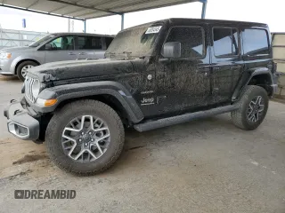 2024 Jeep Wrangler Sahara with VIN 1C4PJXEG0RW369476, listed as a Copart auction lot 49054345 with 816 mi miles and Salvage title. Bid and sale history available at DreamBid. Image 1.