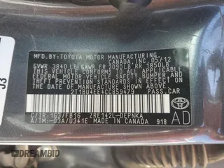 2012 Toyota Corolla L with VIN 2T1BU4EE4CC859479, listed as a Copart auction lot 53874135 with 174,200 mi miles and Clean Title. Bid and sale history available at carsss.com. Image 12.