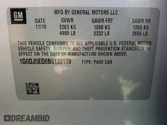 2011 Cadillac CTS Performance with VIN 1G6DJ5ED8B0133179, listed as a Copart auction lot 74025734 with 73,297 mi miles and Salvage Title. Bid and sale history available at DreamBid. Image 12.