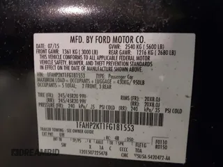 2015 Ford Taurus SHO with VIN 1FAHP2KT1FG181553, listed as a IAAI auction lot 41375137 with 121,006 mi miles and . Bid and sale history available at DreamBid. Image 9.