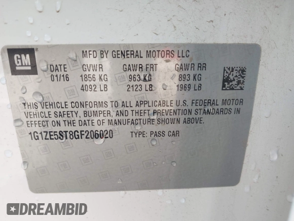 2016 Chevrolet Malibu LT with VIN 1G1ZE5ST8GF206020, listed as a IAAI auction lot 41031615 with 99,429 mi miles and . Bid and sale history available at carsss.com. Image 9.