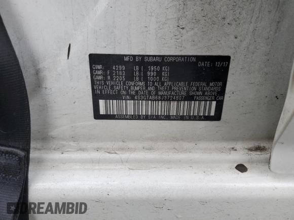 2018 Subaru Impreza Premium z VIN 4S3GTAB68J3724807, wystawiony jako Copart lot #51381865 z przebiegiem 79 791 mil mil oraz Szkoda całkowita • Salvage title. Historia ofert i sprzedaży dostępna na DreamBid. Obrazek 12.