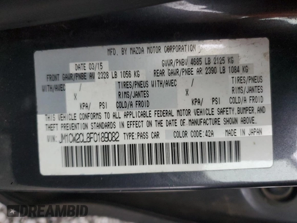 2015 Mazda 5 Touring with VIN JM1CW2CL8F0189082, listed as a Copart auction lot 87749065 with Not Provided miles and Salvage Title. Bid and sale history available at carsss.com. Image 13.