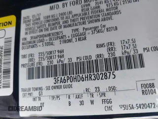 2017 Ford Fusion SE with VIN 3FA6P0HD6HR302875, listed as a IAAI auction lot 42105022 with 105,437 mi miles and . Bid and sale history available at DreamBid. Image 9.