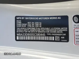2025 BMW 4 Series 430i with VIN WBA33DB00SCS80445, listed as a Copart auction lot 58785615 with Not provided miles and Non repairable. Bid and sale history available at DreamBid. Image 12.