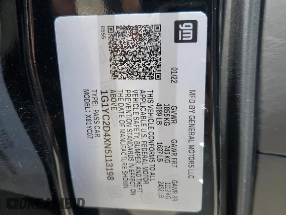 2022 Chevrolet Corvette 3LT z VIN 1G1YC2D4XN5113198, wystawiony jako Copart lot #52995895 z przebiegiem 36 380 mil mil oraz Nie do naprawy • Non repairable. Historia ofert i sprzedaży dostępna na DreamBid. Obrazek 12.