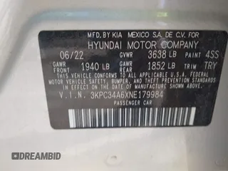 2022 Hyundai Accent Limited с VIN 3KPC34A6XNE179984, выставлен на аукционе IAAI как лот 42356523 с пробегом 30 503 миль миль и . История ставок и продаж доступна на DreamBid. Изображение 9.