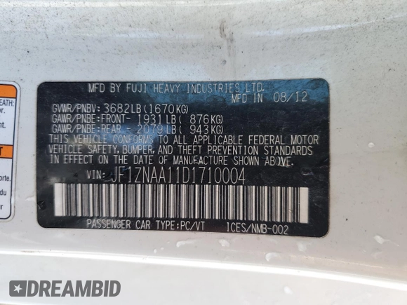 2013 Scion FR-S with VIN JF1ZNAA11D1710004, listed as a Copart auction lot 51099035 with 155,909 mi miles and Salvage Title. Bid and sale history available at DreamBid. Image 12.