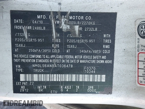 2010 Ford Transit Connect XL с VIN NM0LS6AN9AT036478, выставлен на аукционе IAAI как лот 41696124 с пробегом 283 863 миль миль и . История ставок и продаж доступна на DreamBid. Изображение 9.