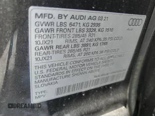2021 Audi Q8 Premium Plus with VIN WA1BVAF10MD034366, listed as a Copart auction lot 59676554 with 50,640 mi miles and Salvage Title. Bid and sale history available at carsss.com. Image 13.