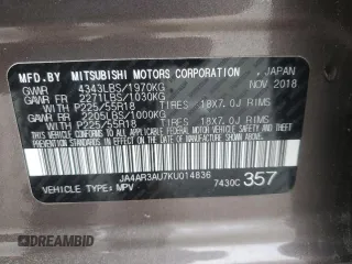 2019 Mitsubishi Outlander ES z VIN JA4AR3AU7KU014836, wystawiony jako Copart lot #55296935 z przebiegiem 14 378 mil mil oraz Szkody całkowita. Historia ofert i sprzedaży dostępna na DreamBid. Obrazek 14.