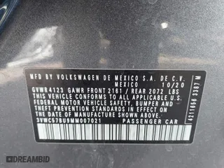 2021 Volkswagen Jetta S with VIN 3VWC57BU9MM007021, listed as a IAAI auction lot 41629385 with 33,069 mi miles. Bid and sale history available at carsss.com. Image 9.