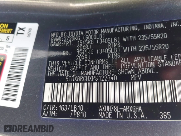 2023 Toyota Highlander Hybrid Limited с VIN 5TDXBRCHXPS122340, выставлен на аукционе IAAI как лот 42620923 с пробегом 6 820 миль миль и . История ставок и продаж доступна на DreamBid. Изображение 9.