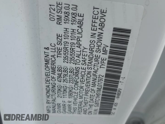 2021 Acura RDX Technology with VIN 5J8TC1H51ML017972, listed as a Copart auction lot 42872795 with 63,279 mi miles and Salvage title. Bid and sale history available at DreamBid. Image 15.
