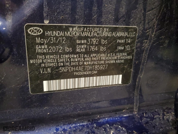 2013 Hyundai Elantra GLS with VIN 5NPDH4AE7DH185927, listed as a Copart auction lot 52011155 with 159,136 mi miles and Non Repairable. Bid and sale history available at carsss.com. Image 15.