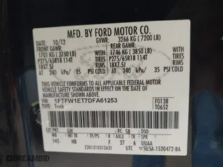 2013 Ford F-150 XL with VIN 1FTFW1ET7DFA61253, listed as a IAAI auction lot 41919968 with 189,606 mi miles. Bid and sale history available at carsss.com. Image 9.