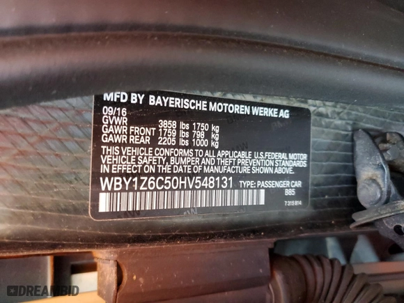 2017 BMW i3 with VIN WBY1Z6C50HV548131, listed as a Copart auction lot 42524875 with 86,744 mi miles and Salvage Title. Bid and sale history available at carsss.com. Image 13.