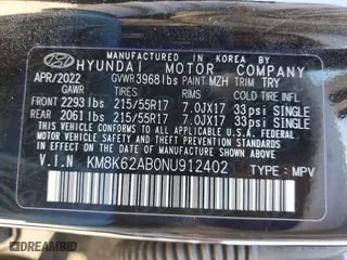 2022 Hyundai Kona SEL with VIN KM8K62AB0NU912402, listed as a Copart auction lot 41849515 with 68,713 mi miles and Salvage Title. Bid and sale history available at carsss.com. Image 15.
