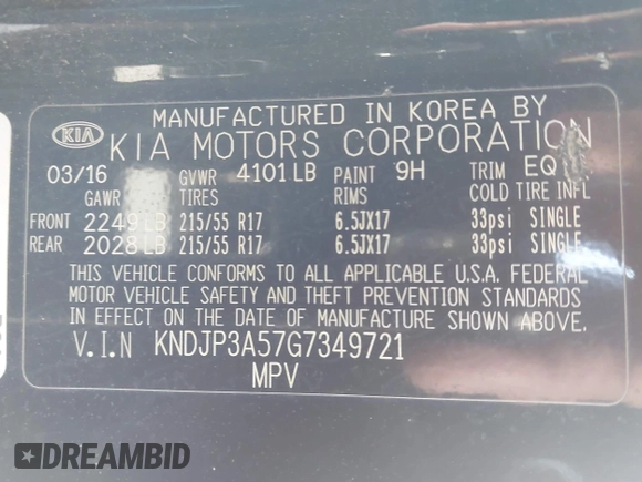 2016 Kia Soul + z VIN KNDJP3A57G7349721, wystawiony jako IAAI lot #41881529 z przebiegiem 145 484 mil mil oraz . Historia ofert i sprzedaży dostępna na DreamBid. Obrazek 9.