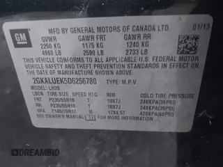 2013 GMC Terrain SLT with VIN 2GKALUEK5D6256780, listed as a IAAI auction lot 42016230 with 45,610 mi miles and . Bid and sale history available at carsss.com. Image 9.