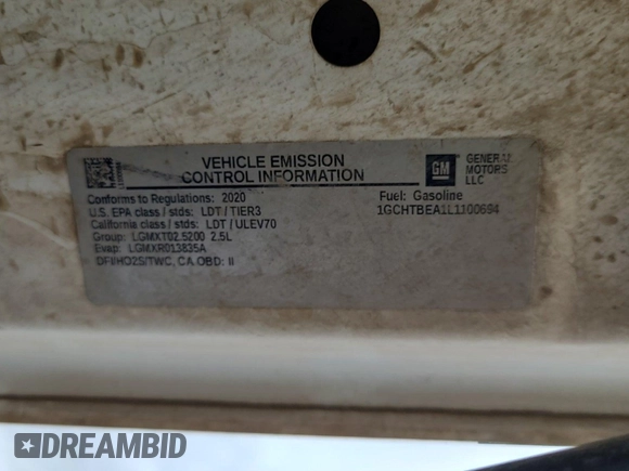 2020 Chevrolet Colorado 4WD Work Truck with VIN 1GCHTBEA1L1100694, listed as a IAAI auction lot 42774208 with 78,727 mi miles and . Bid and sale history available at DreamBid. Image 14.
