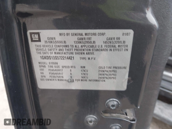 2007 GMC Envoy SLE z VIN 1GKDS13S572214421, wystawiony jako IAAI lot #42186747 z przebiegiem Nie podano mil oraz . Historia ofert i sprzedaży dostępna na DreamBid. Obrazek 9.