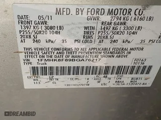 2011 Ford Explorer Limited with VIN 1FMHK8F89BGA76217, listed as a IAAI auction lot 41898647 with 186,307 mi miles. Bid and sale history available at carsss.com. Image 9.
