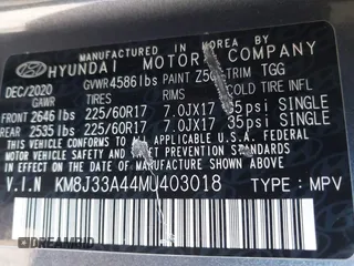 2021 Hyundai Tucson Value with VIN KM8J33A44MU403018, listed as a IAAI auction lot 42074597 with 63,654 mi miles and . Bid and sale history available at DreamBid. Image 9.