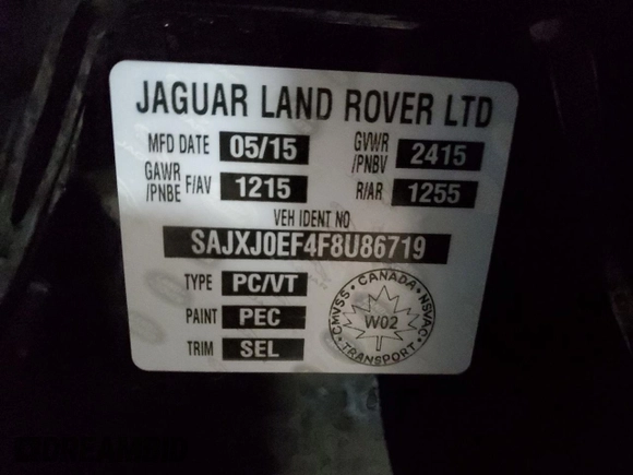 2015 Jaguar XF with VIN SAJXJ0EF4F8U86719, listed as a Copart auction lot 81170274 with 96,242 mi miles and Clean Title. Bid and sale history available at DreamBid. Image 12.